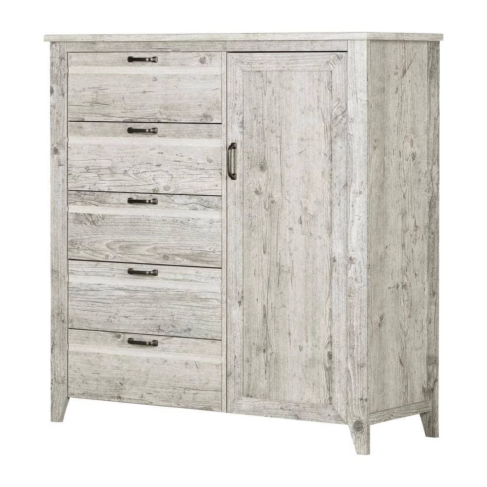 Lionel 5-Drawer Seaside Pine Chest 49.75 in. x 48.25 in. x 18.25 in. by South Shore 1 Lionel 5-Drawer Seaside Pine Chest 49.75 in. x 48.25 in. x 18.25 in. by South Shore