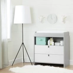 Cookie 2-Drawer Soft Gray and Pure White Changing Table by South Shore