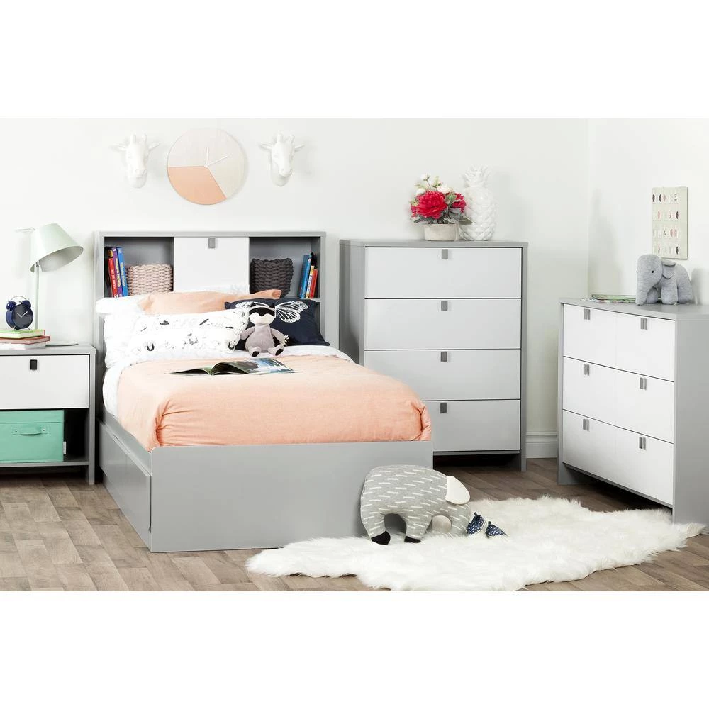 Cookie 1-Drawer Soft Gray and Pure White Nightstand by South Shore 8 Cookie 1-Drawer Soft Gray and Pure White Nightstand by South Shore - Image 8