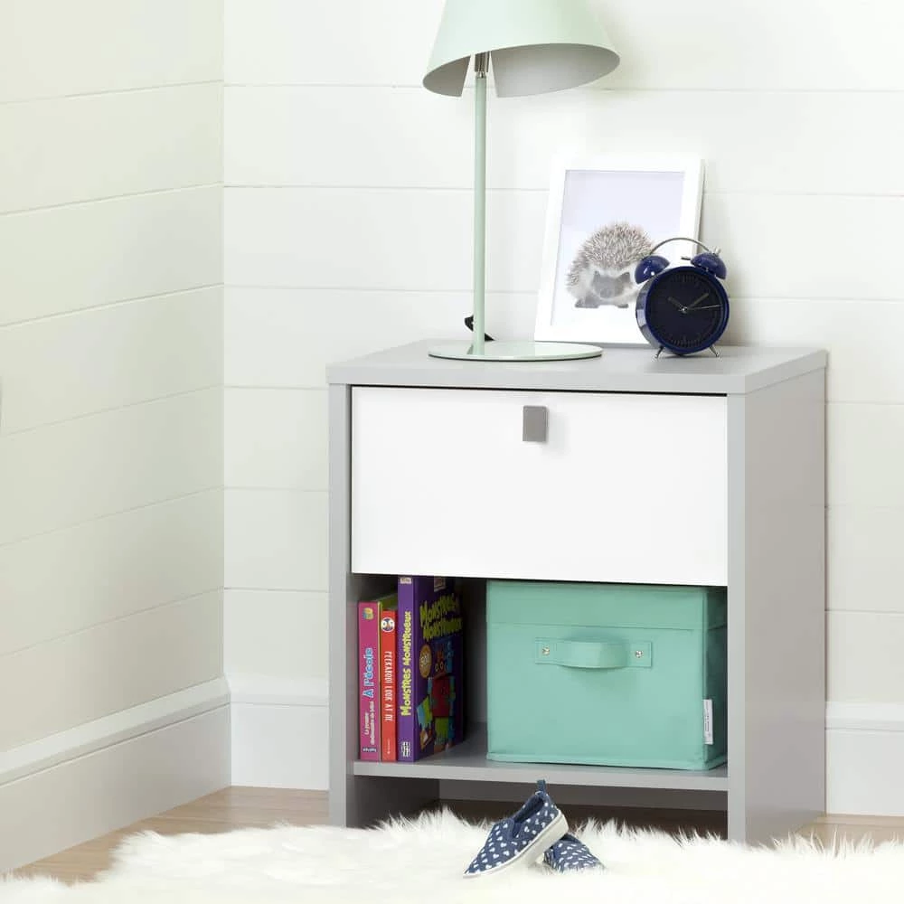 Cookie 1-Drawer Soft Gray and Pure White Nightstand by South Shore 1 Cookie 1-Drawer Soft Gray and Pure White Nightstand by South Shore