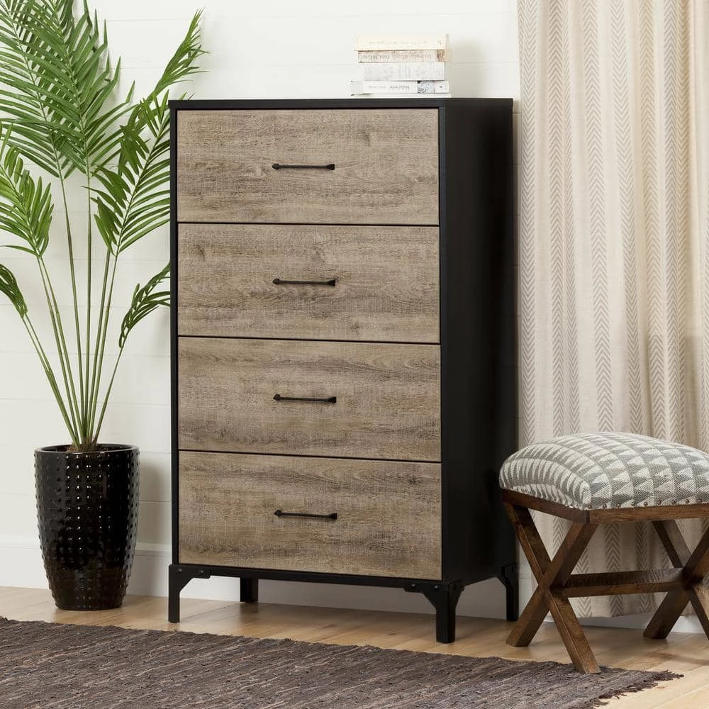 Valet 4-Drawer Weathered Oak and Ebony Chest of Drawers by South Shore 1 Valet 4-Drawer Weathered Oak and Ebony Chest of Drawers by South Shore