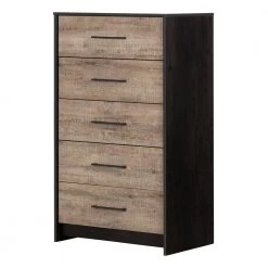Londen 5-Drawer Weathered Oak and Ebony Chest by South Shore
