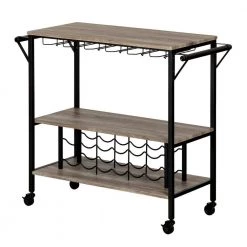 Munich Weathered Oak and Matte Black Bar Cart with Wine Rack by South Shore