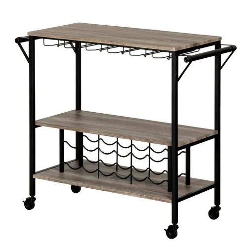 Munich Weathered Oak and Matte Black Bar Cart with Wine Rack by South Shore -South Shore Shop weathered oak and matte black south shore bar cabinets 12069 64 1000
