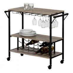 Munich Weathered Oak and Matte Black Bar Cart with Wine Rack by South Shore -South Shore Shop weathered oak and matte black south shore bar cabinets 12069 c3 1000