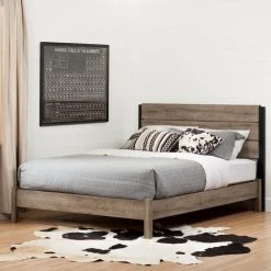 Munich Weathered Oak and Matte Black Queen-Size by South Shore -South Shore Shop weathered oak and matte black south shore platform beds 10495 44 1000