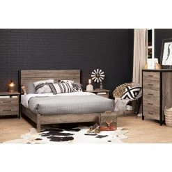 Munich Weathered Oak and Matte Black Queen-Size by South Shore