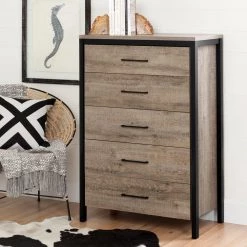 Munich 5-Drawer Weathered Oak Chest of Drawers by South Shore