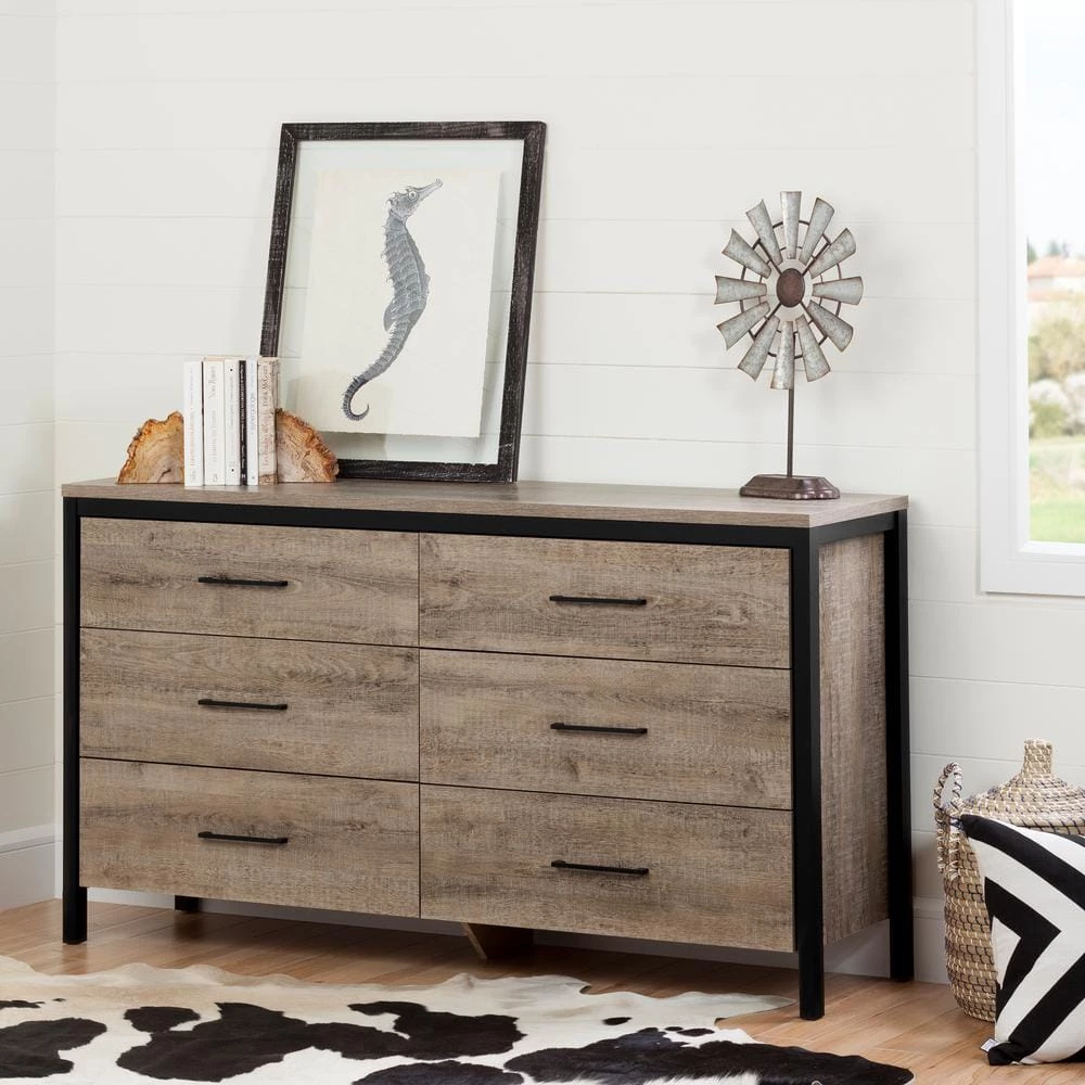 Munich 6-Drawer Weathered Oak Dresser by South Shore 1 Munich 6-Drawer Weathered Oak Dresser by South Shore