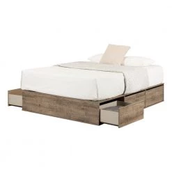 Fusion Weathered Oak Queen Size Bed 59.75 in. W with 6-Drawers by South Shore -South Shore Shop weathered oak south shore platform beds 13260 1f 1000