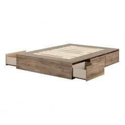 Fusion Weathered Oak Queen Size Bed 59.75 in. W with 6-Drawers by South Shore