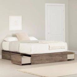 Fusion Weathered Oak Queen Size Bed 59.75 in. W with 6-Drawers by South Shore -South Shore Shop weathered oak south shore platform beds 13260 c3 1000