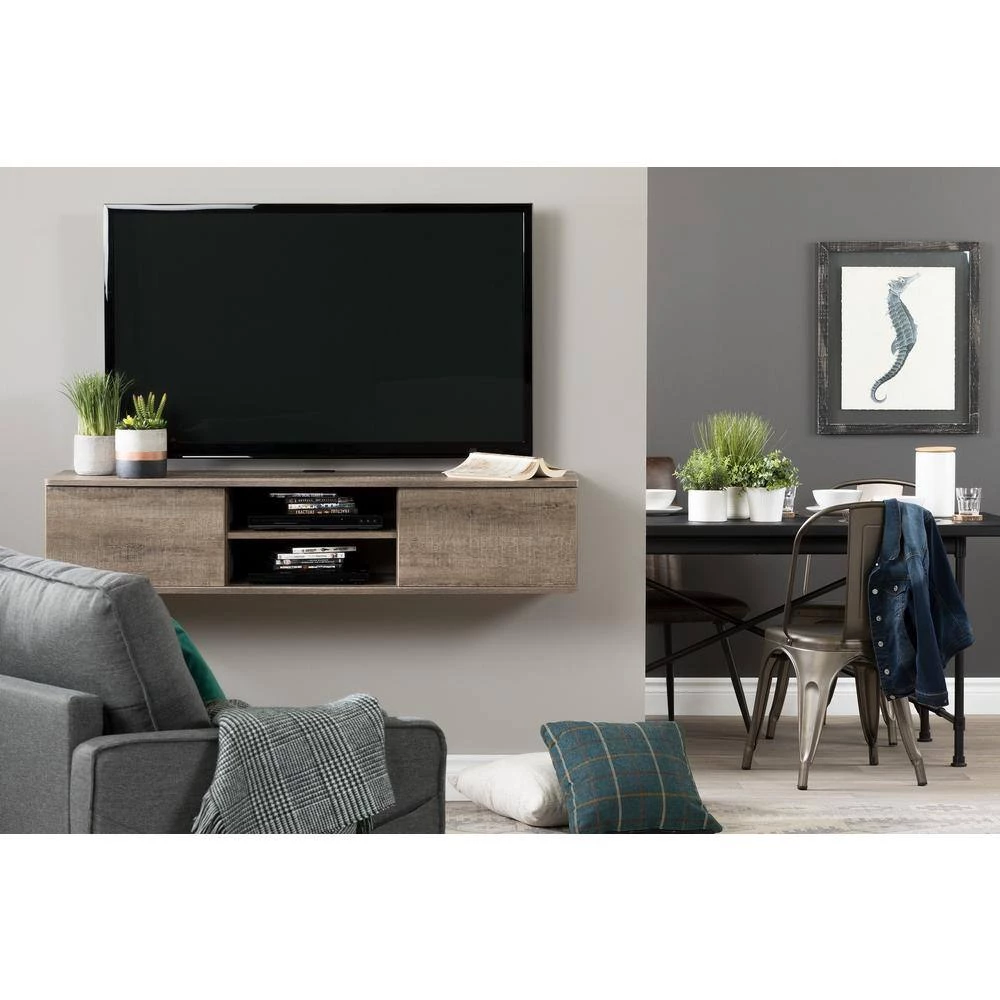Agora Weathered Oak 56 in. Wide Wall Mounted Media Console by South Shore 9 Agora Weathered Oak 56 in. Wide Wall Mounted Media Console by South Shore - Image 9