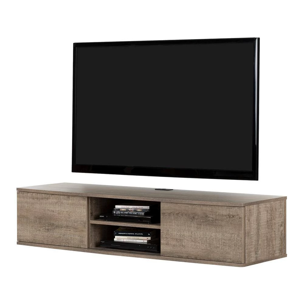Agora Weathered Oak 56 in. Wide Wall Mounted Media Console by South Shore 6 Agora Weathered Oak 56 in. Wide Wall Mounted Media Console by South Shore - Image 6