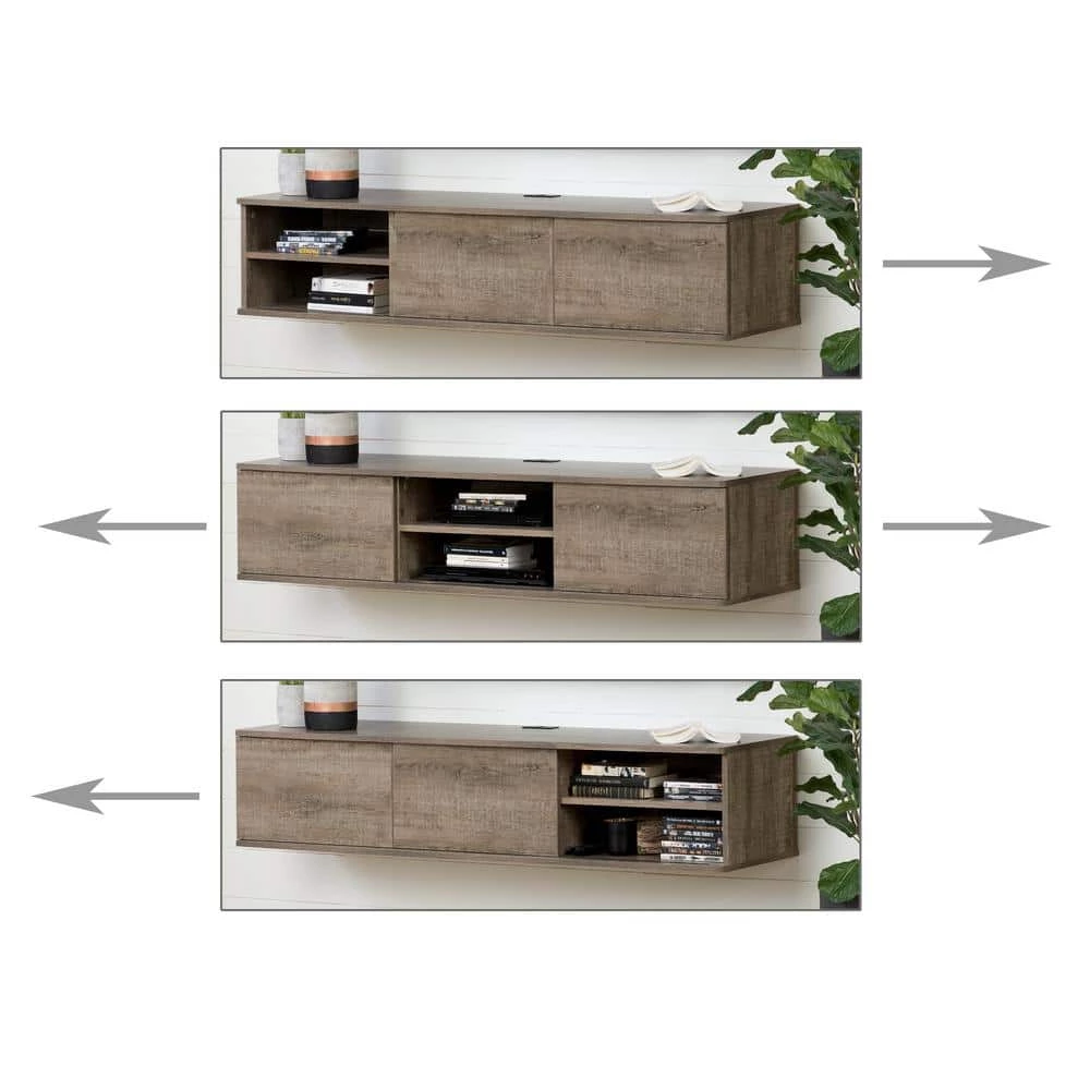 Agora Weathered Oak 56 in. Wide Wall Mounted Media Console by South Shore 4 Agora Weathered Oak 56 in. Wide Wall Mounted Media Console by South Shore - Image 4