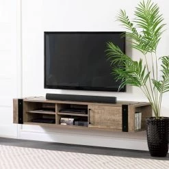 Munich 68 in. Weathered Oak Particle Board Floating TV Stand 68 in. with Adjustable Shelves by South Shore -South Shore Shop weathered oak south shore tv stands 12288 c3 1000