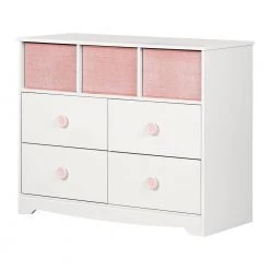 Sweet Piggy 4-Drawer White and Pink Dresser by South Shore
