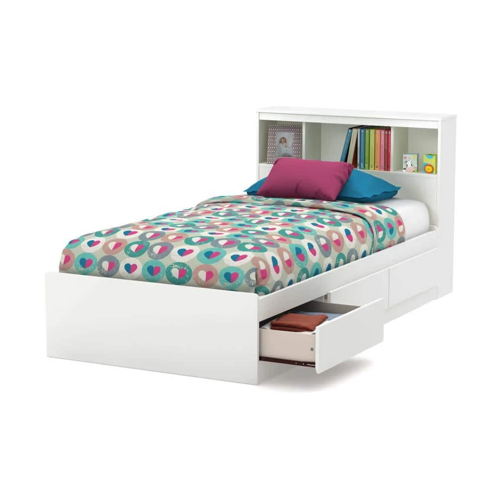Reevo Pure White Twin Storage by South Shore 1 Reevo Pure White Twin Storage by South Shore