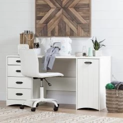 58.25 in. White Rectangular 4 -Drawer Writing Desk with Shelf by South Shore